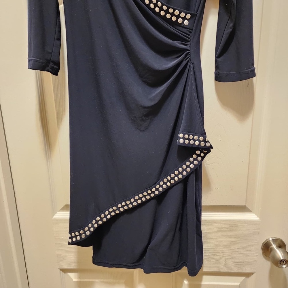 Joseph Ribkoff Navy Blue Dress Silver Stud Trim Detail Style 171024 Size 8 - Picture 3 of 7